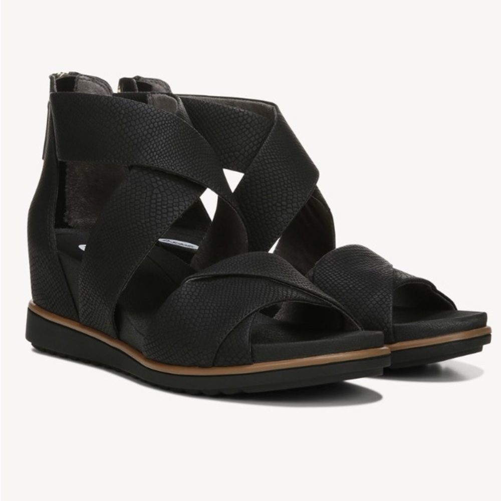 Dr. Scholl's Black Crisscross Wedge Sandals